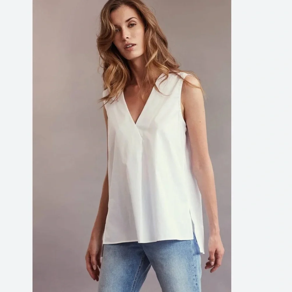 Harshman Aria Tank Sleeveless White Blouse VNack Sleeveless Top Cotton NWOT - Picture 12 of 12